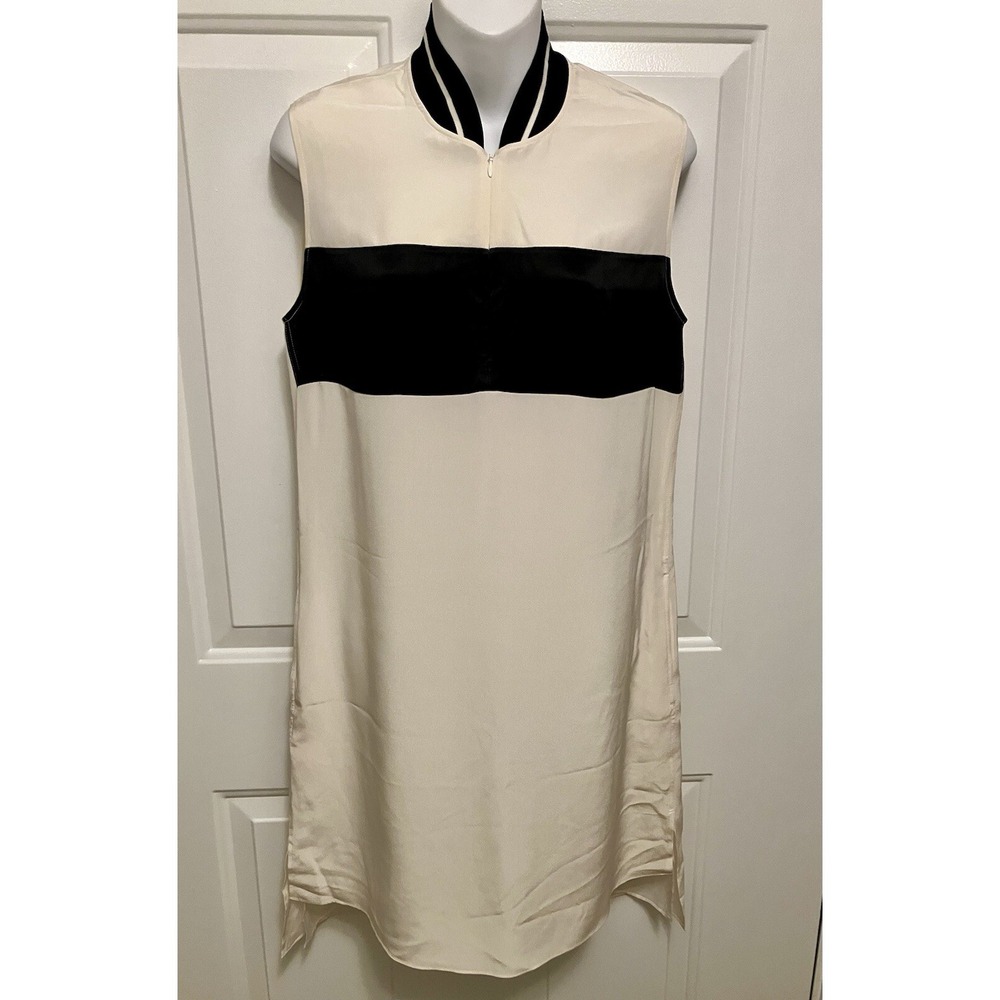 Rag & Bone Cream Black Sleeveless Crew‎ Neck Silk Dress Size Small S